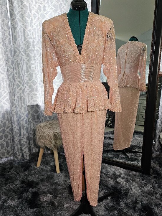 Lillie Rubin Dresses & Skirts - Lillie Rubin x Riazee New York Vintage 1980s Blush Beaded Evening Gown, Size S